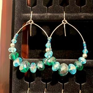 Dangling Teal Rhinestone Earrings